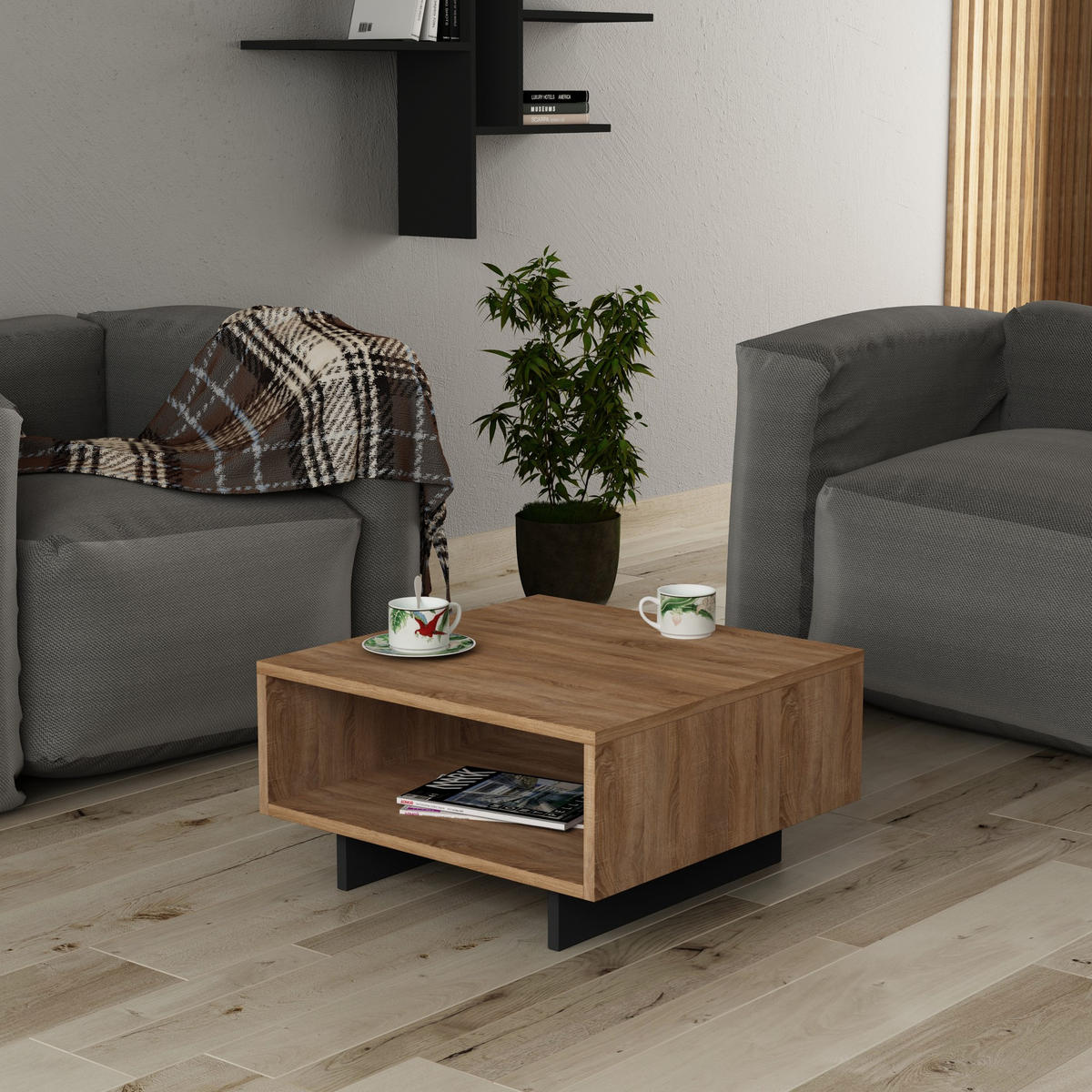 COUCHTISCH Hola Eiche/Anthrazit - Eichefarben/Anthrazit, Holzwerkstoff (60/60/32cm) - Habitat Garten