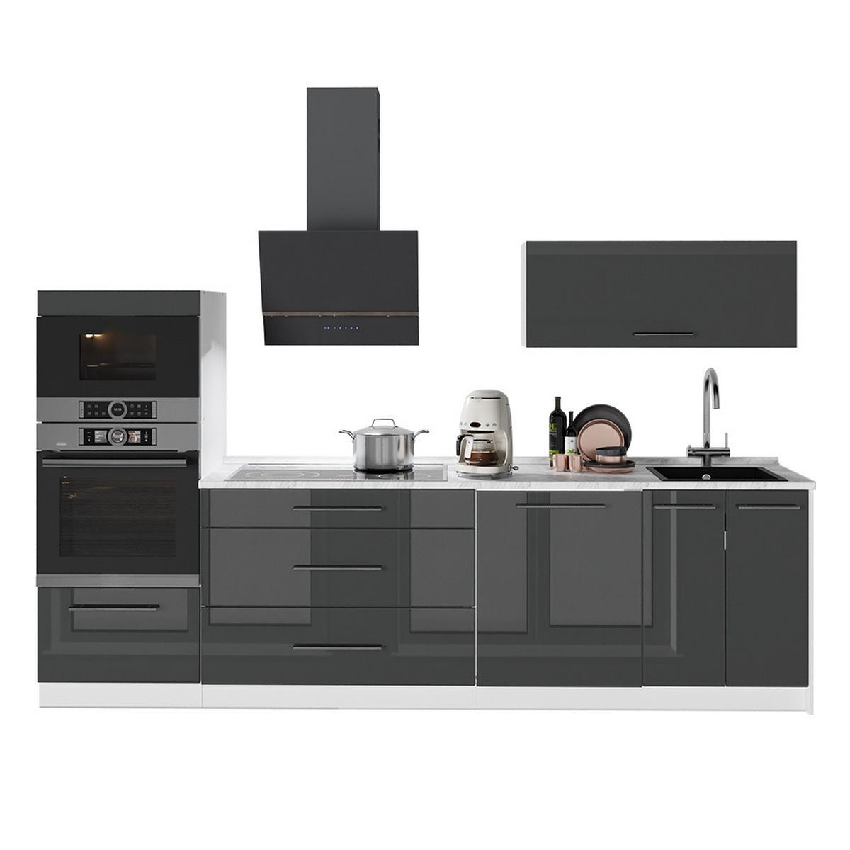 KUHINJSKI BLOK Fame-Line, Antracit visokog sjaja/Bijela, 280 cm, RP Hrast - bijela/antracit, drvni materijal (280/153.6/60cm) - Vicco