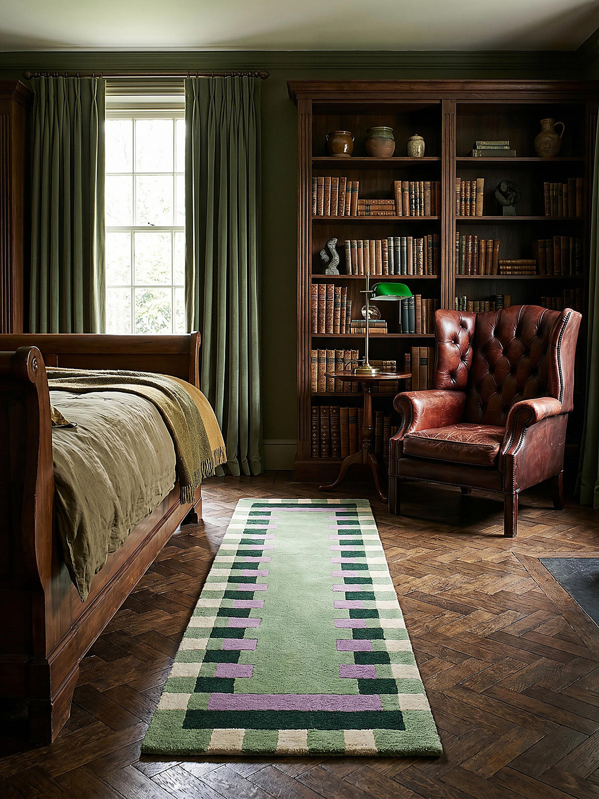 WOLLTEPPICH WENSUM, geometrisch, Grün-Lila, 60 x 230 cm - Grün, Textil (60/230cm) - KADIMA DESIGN