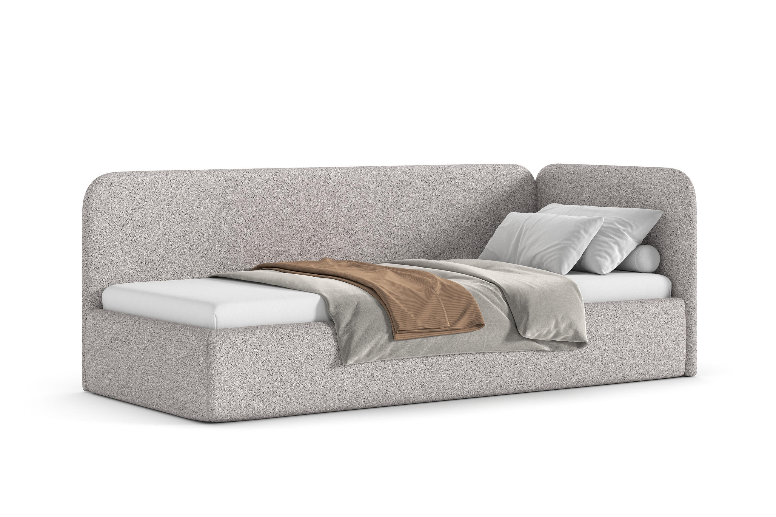 POLSTERBETT BAO mit Bettkasten, Einzelbett, rechts - 90x200 cm - Naturfarben/Grau, Holz/Textil (90/200cm) - mybed.