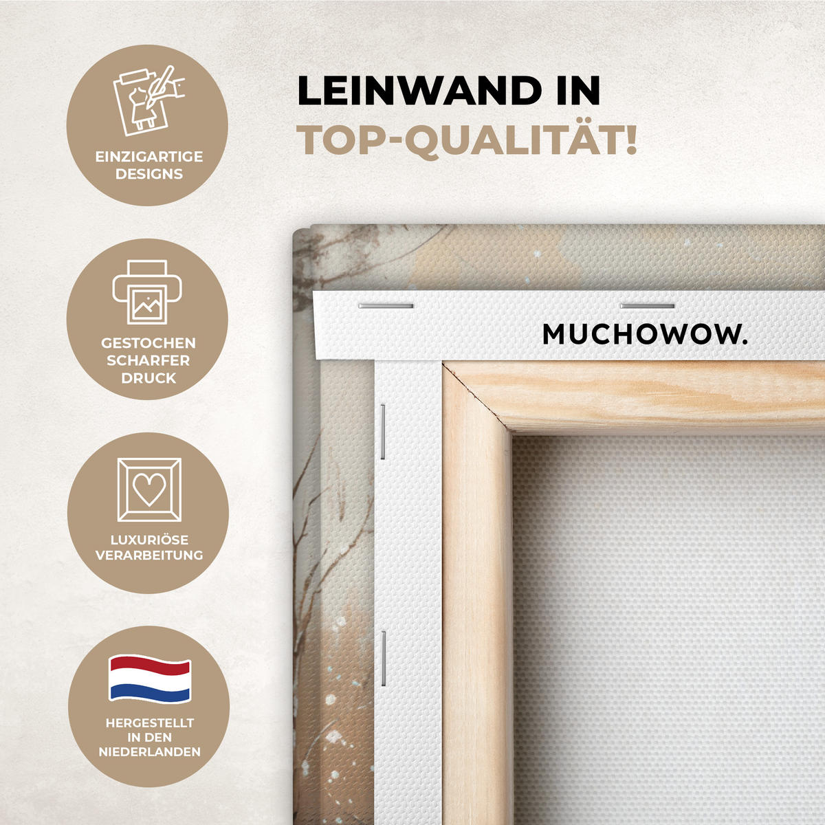 LEINWANDBILD Weihnachten - Zuhause - Winter - Schnee Wandbild Wohnzimmer 50x50 cm - Creme, Textil (50/50cm) - MuchoWow