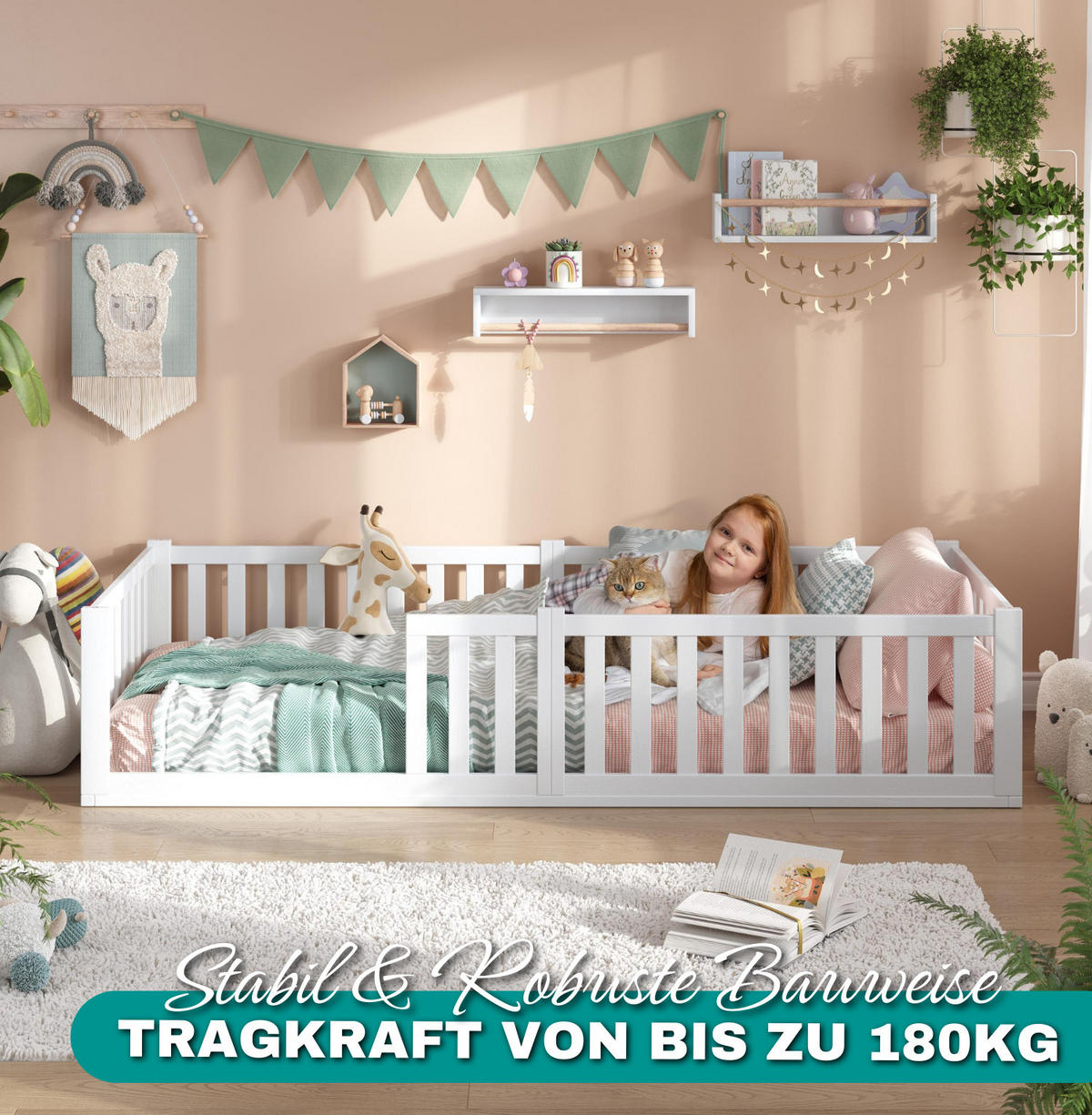 BODENBETT TITAN - Weiß, Holz (140/200cm) - Alavya Home