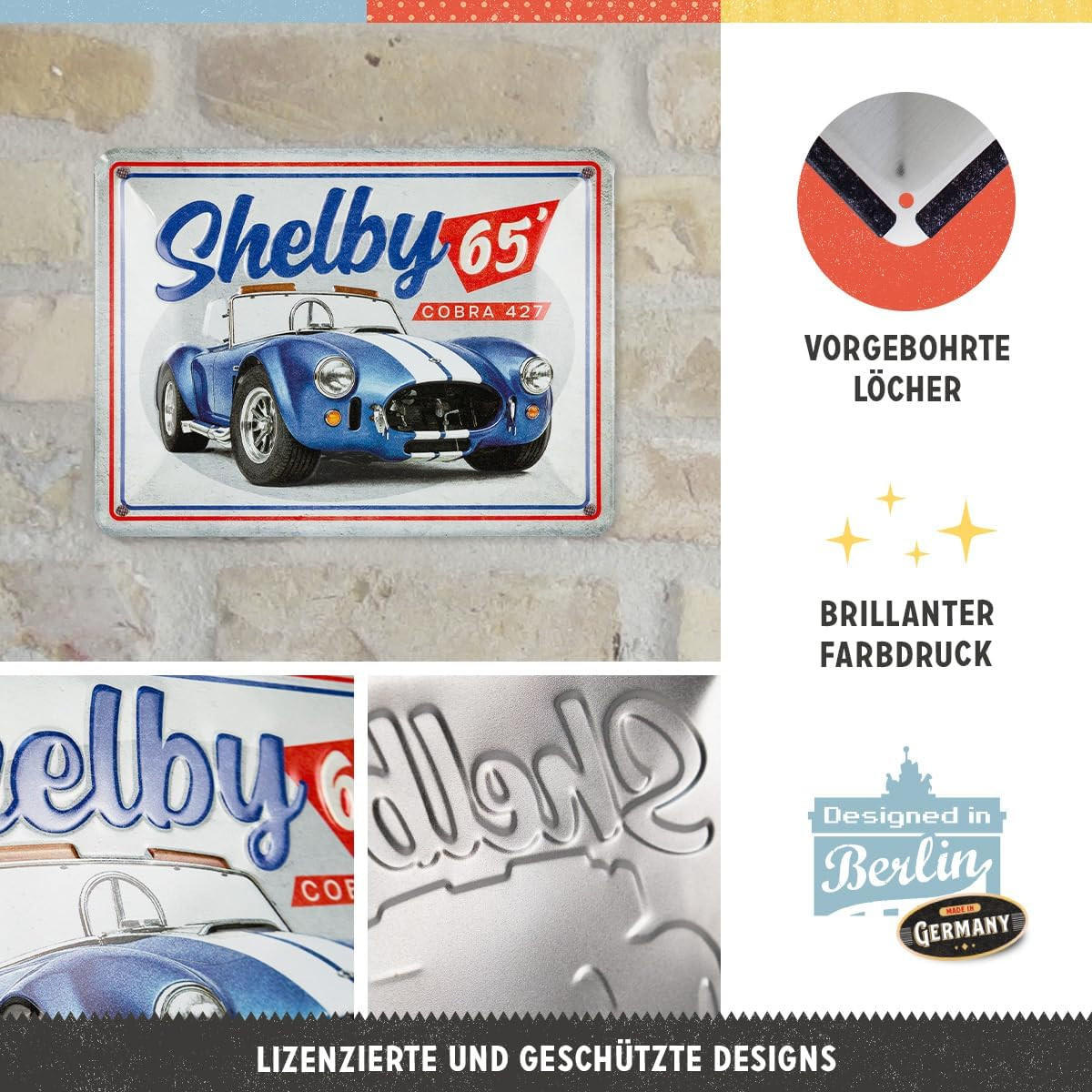 BLECHSCHILD 15/20 cm Shelby - Cobra 427 - Multicolor, Metall (15/20/0.5cm) - Nostalgic-Art