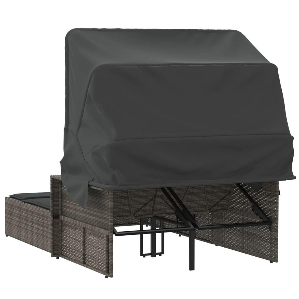 DOPPEL-SONNENLIEGE Mit Dach Und Auflagen Grau Poly Rattan - Grau, Kunststoff (110/149/201cm) - vidaXL