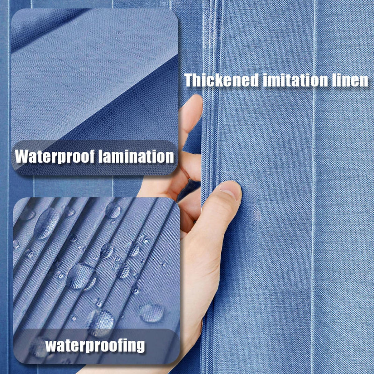 DUSCHVORHANG Blau magnetisch Leinen waschbar schnell trocknend schimmelresistent blickdicht für Badewanne oder Dusche - Blau, Textil (100/200cm) - MCBOSON