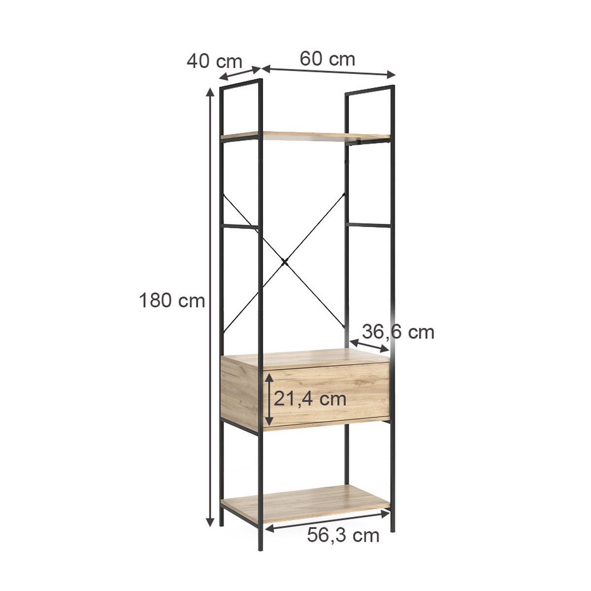 ŠATNÍ SKŘÍŇ Enya Dřevo - přírodní/černá, kompozitní dřevo (60/180/40cm) - Vicco