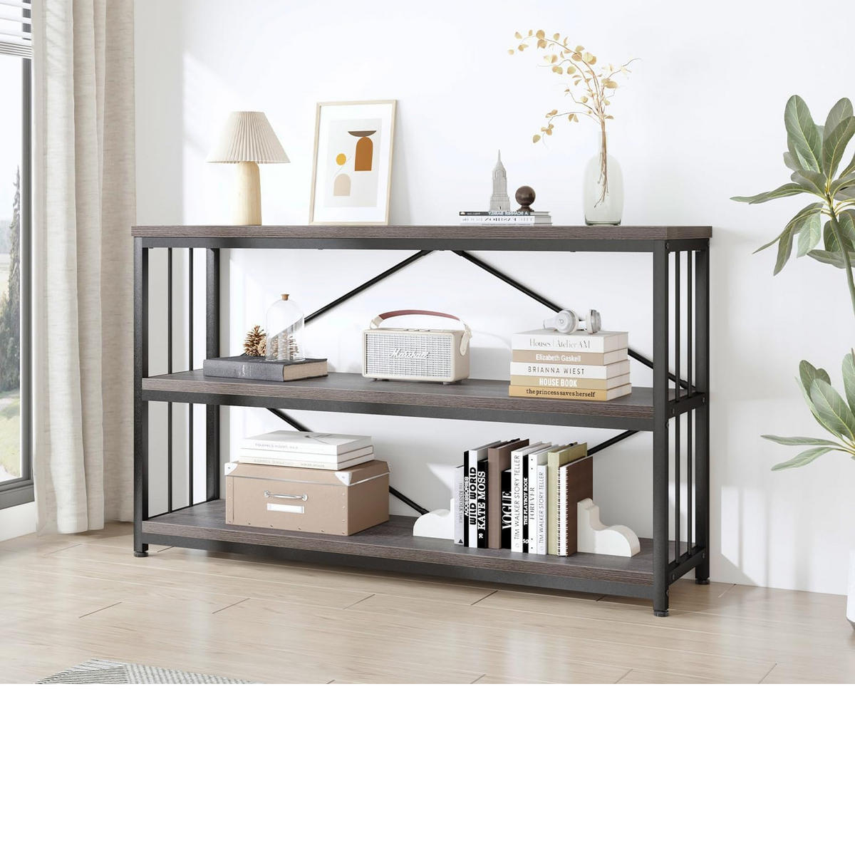 KONSOLENTISCH Metall Holz Industrial Design 120 x 34 x 74 cm - Dunkelgrau, Holzwerkstoff/Metall (34/120/74cm) - Quality Elegance