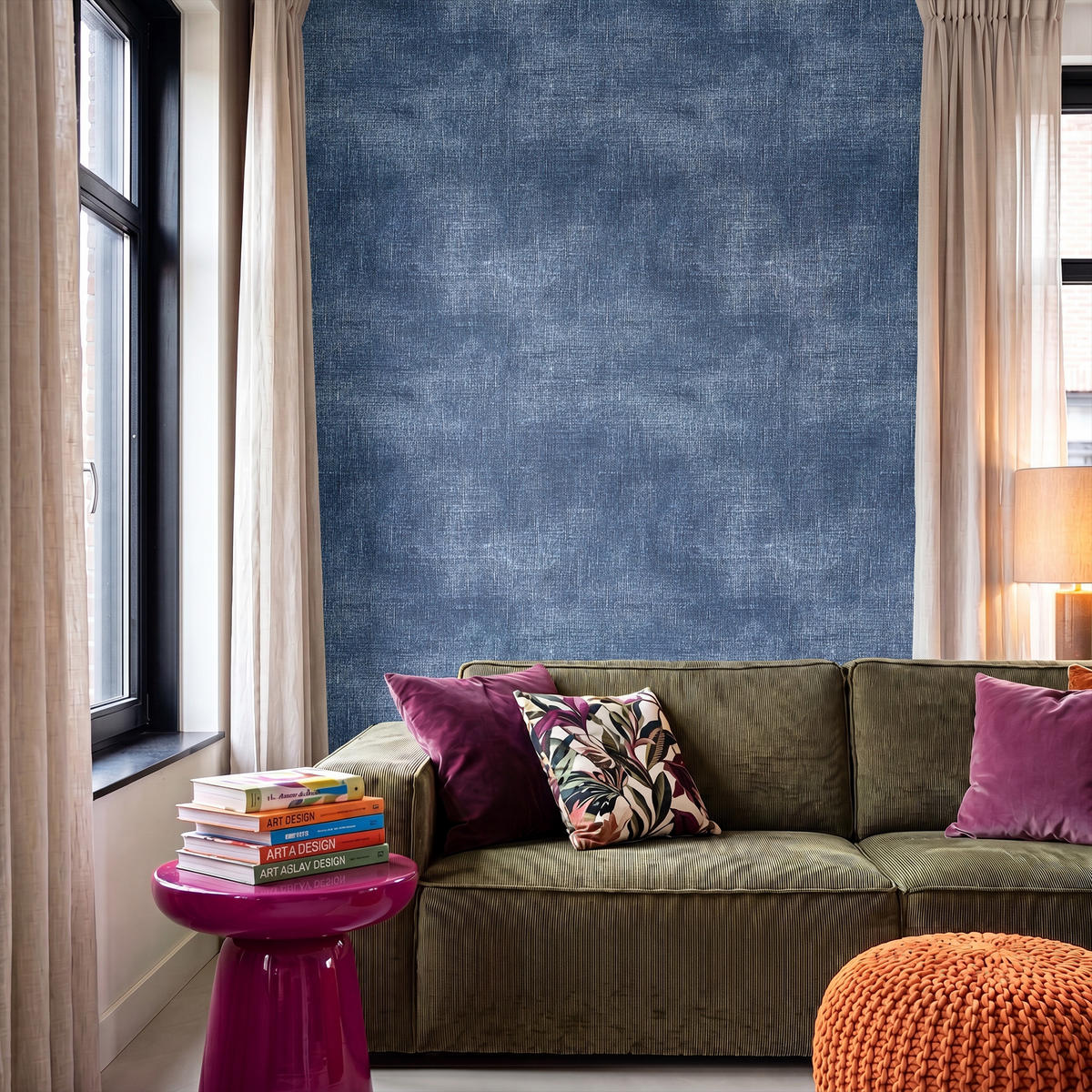 TAPETE - Leinen - Textur - Muster - Denim - Rustikal - 140x200 cm - Blau, Papier (140/200cm) - OnlyWow