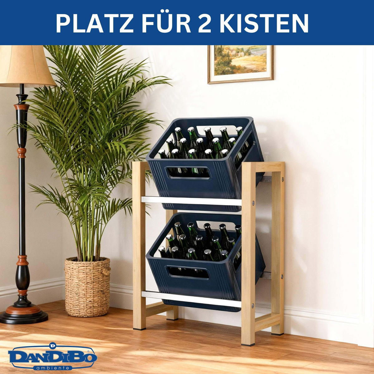 GETRÄNKEKISTENREGAL 2 Kisten Holz Bambus Edelstahloptik 96657 - Schwarz, Holz (56/71/32cm) - DanDiBo