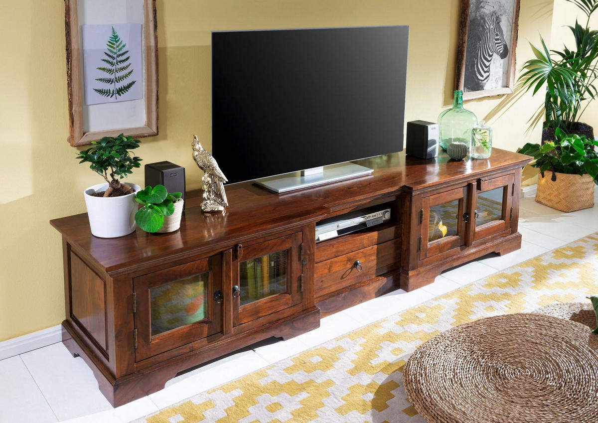 TV-BOARD Akazie 210x50x50 nougat lackiert OXFORD #339 - Dunkelbraun, Holz (210/50/50cm) - Massivmoebel24