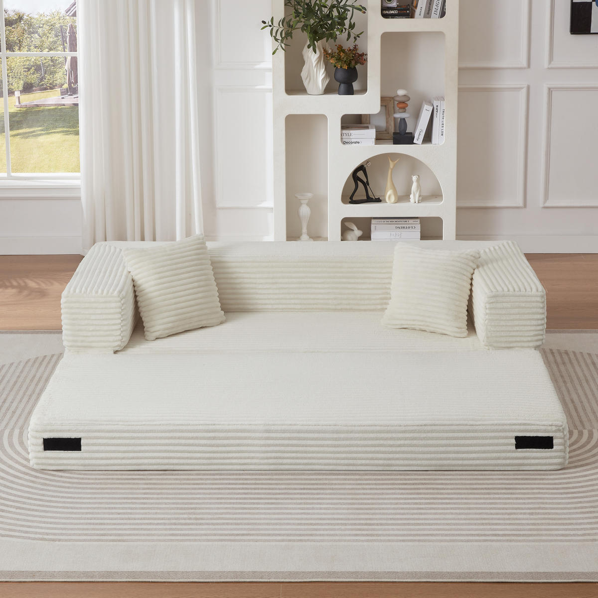 SCHLAFSOFA 2-Sitzer Sofa mit Schlaffunktion,Cord,Beige - Beige, Textil (200/60/76cm) - LVHOM