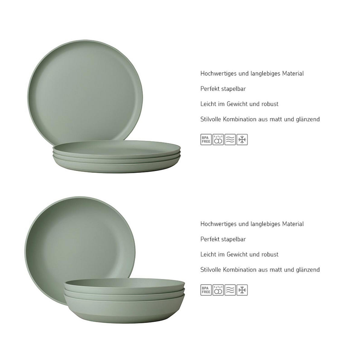 TAFEL-SET Silueta Nordic Sage 8er Set - Mintgrün, Kunststoff (1/1/1cm) - Mepal