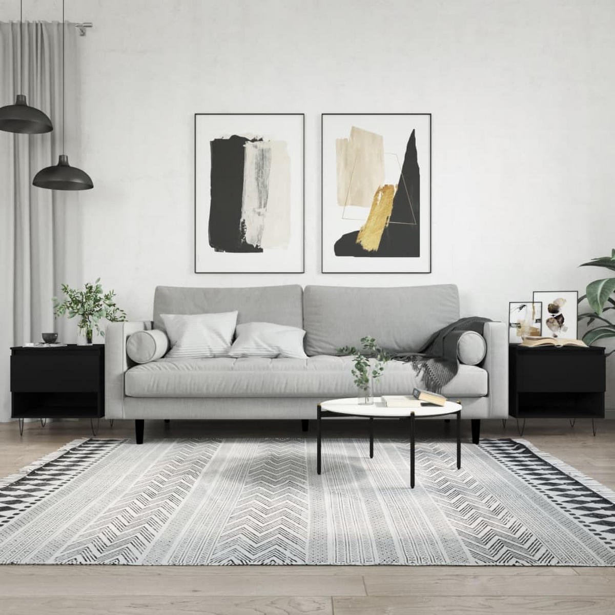 COUCHTISCHE 2 Stk. Schwarz 50x46x50 cm Holzwerkstoff - Schwarz, Holzwerkstoff (50/46/50cm) - furnicato