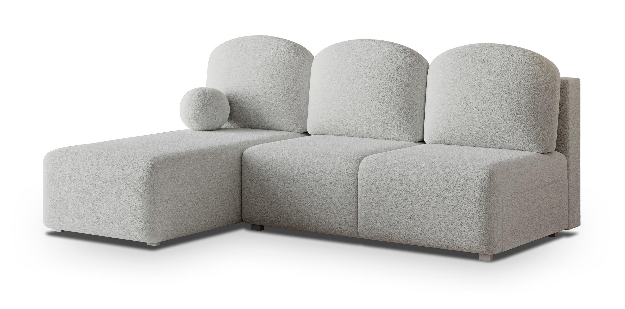 ECKSOFA TRAMA Hellgrau Boucle-Stoff mit Schlaffunktion - Hellgrau, Holz (200/143cm) - MASSENO