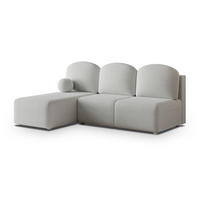 ECKSOFA TRAMA Hellgrau Boucle-Stoff mit Schlaffunktion - Hellgrau, Holz (200/143cm) - MASSENO
