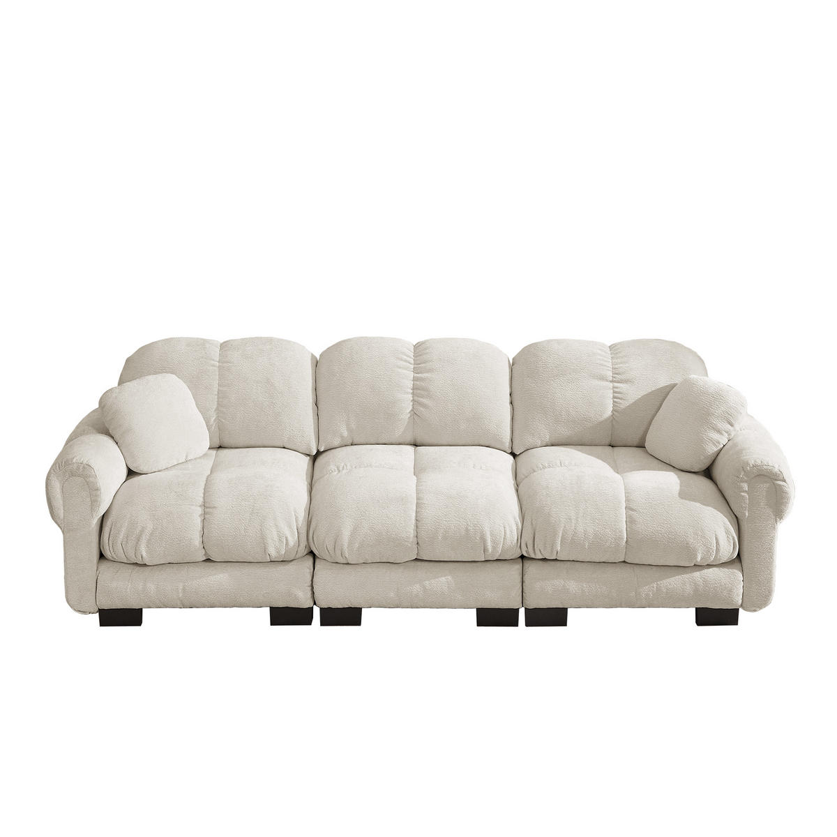 3-SITZER-SOFA DE-34384 Steppdesign und 2 Dekokissen Hellkhaki - Sandfarben, Textil (86/90/260cm) - ComfortXL
