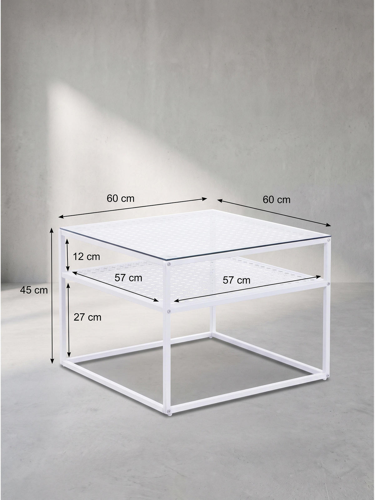 COUCHTISCH ALCUDIA, Einscheibensicherheitsglas, Weiß, 60 x 60 x 45 cm - Weiß, Glas/Metall (60/60/45cm) - KADIMA DESIGN