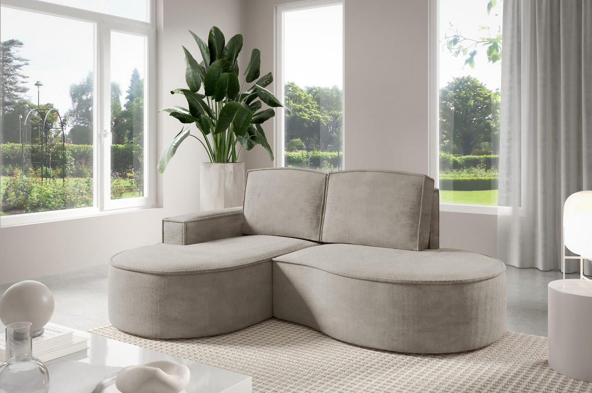 ECKSOFA Flow Kalt Beige, mit Kissen in Curio Stoff, linke seite - Beige, Holzwerkstoff/Textil (210/157cm) - Bettso