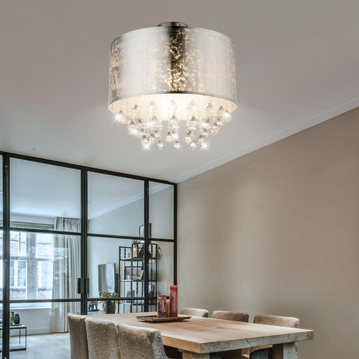 LED DECKENLEUCHTE Textil Silber Kristalloptik - Silberfarben, Metall (40/40/38cm) - Globo Lighting