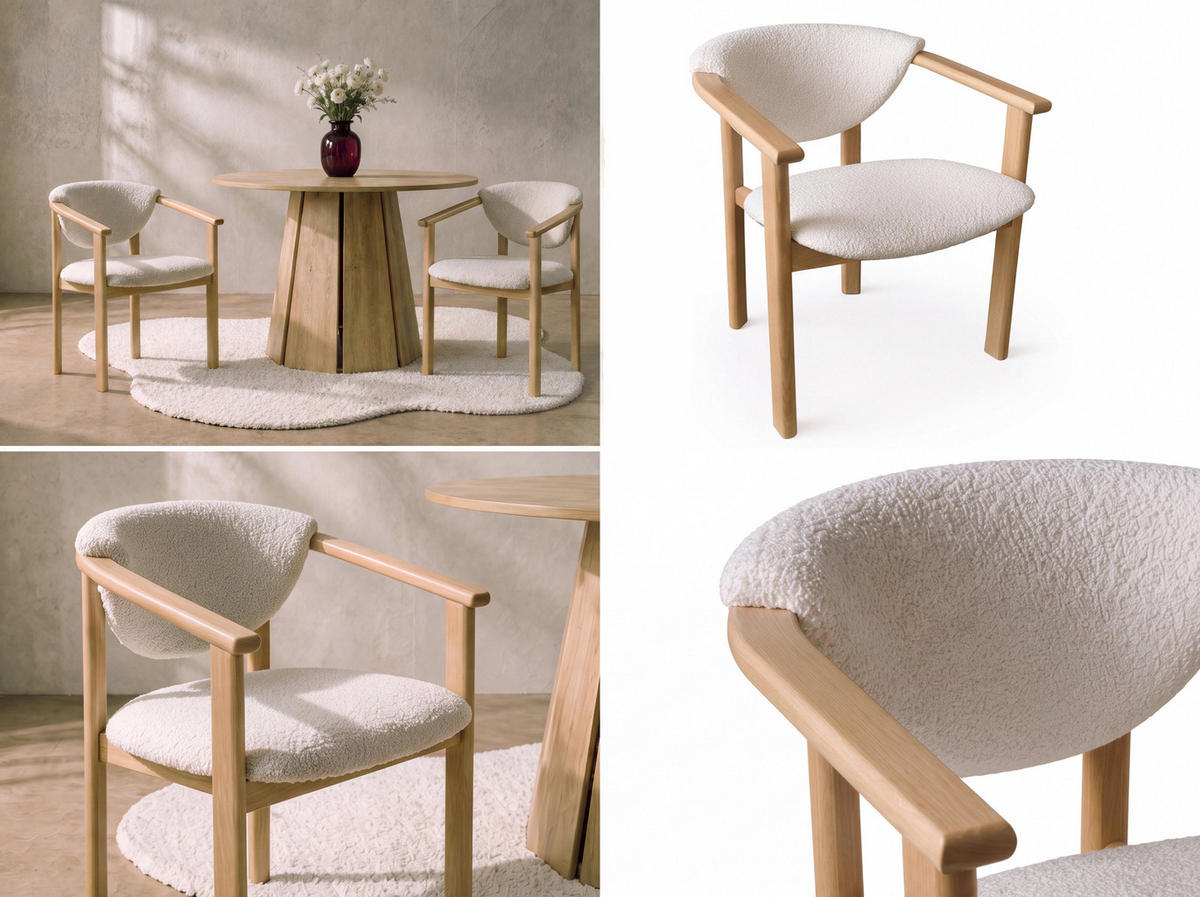 ESSZIMMERSTUHL KALLA 2er Set in Creme Boucle, massives Buchenholz 58/60/74 cm - Hellbraun/Creme, Holz/Textil (58/72/47cm) - WFL GROUP