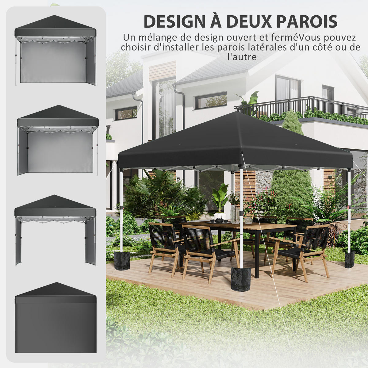 PAVILLON DE-13984 Pop-up 3/3 m, höhenverstellbar UV30+ - Schwarz, Textil (297/288/297cm) - ComfortXL