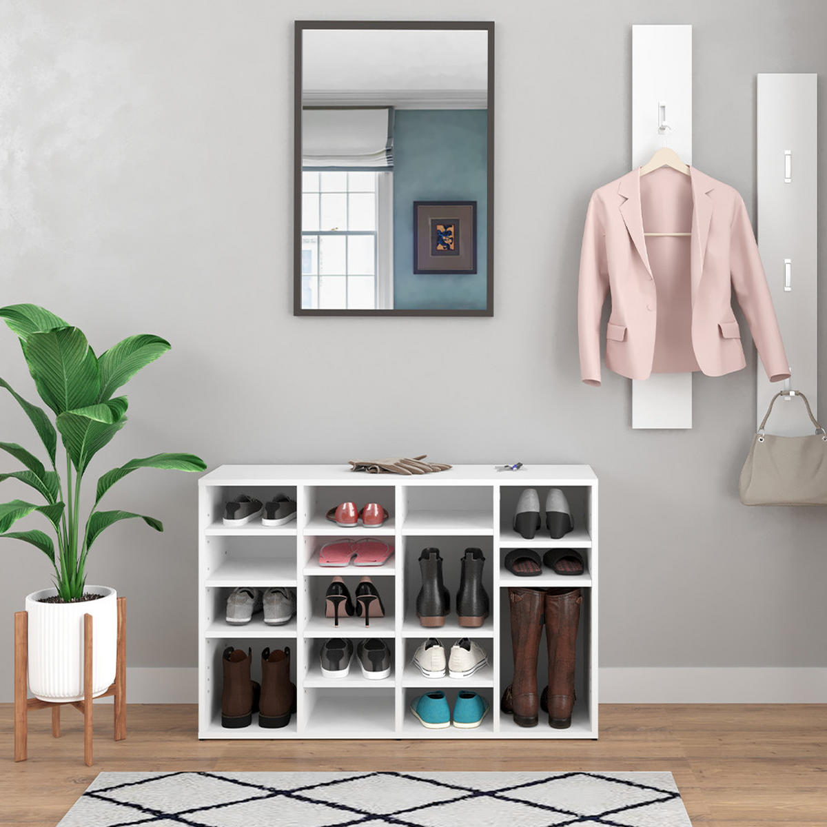 SCHUHREGAL Lysander Weiß 104 x 65.5 cm - Weiß, Holzwerkstoff (104/65.5/33cm) - Vicco