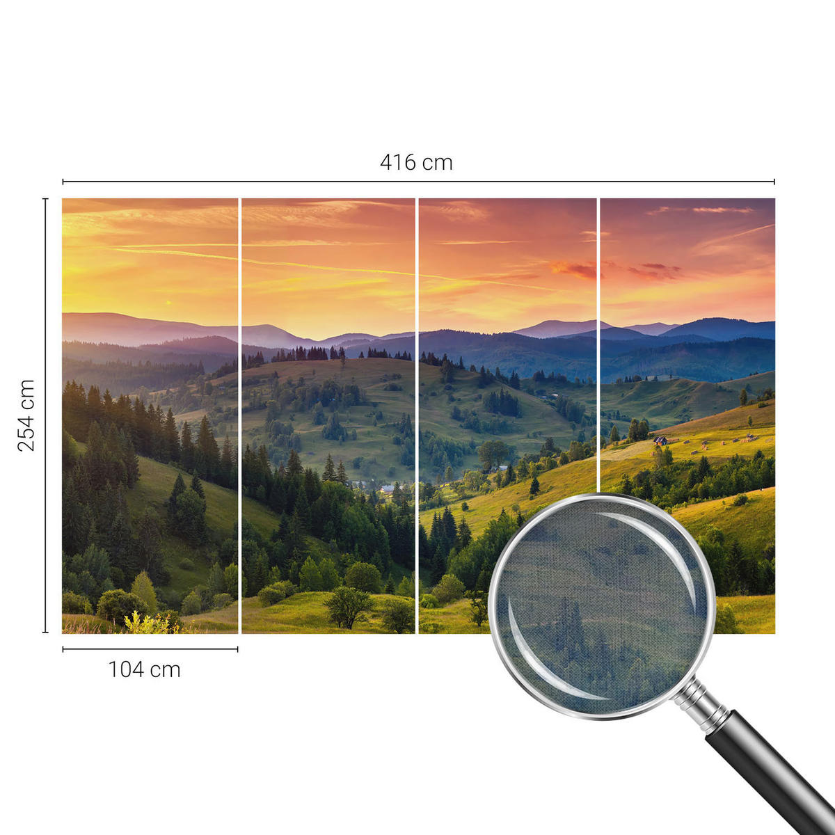 FOTOTAPETE 416x254 cm - Berglandschaft - Gelb, Textil (416/254cm) - Wallfluent