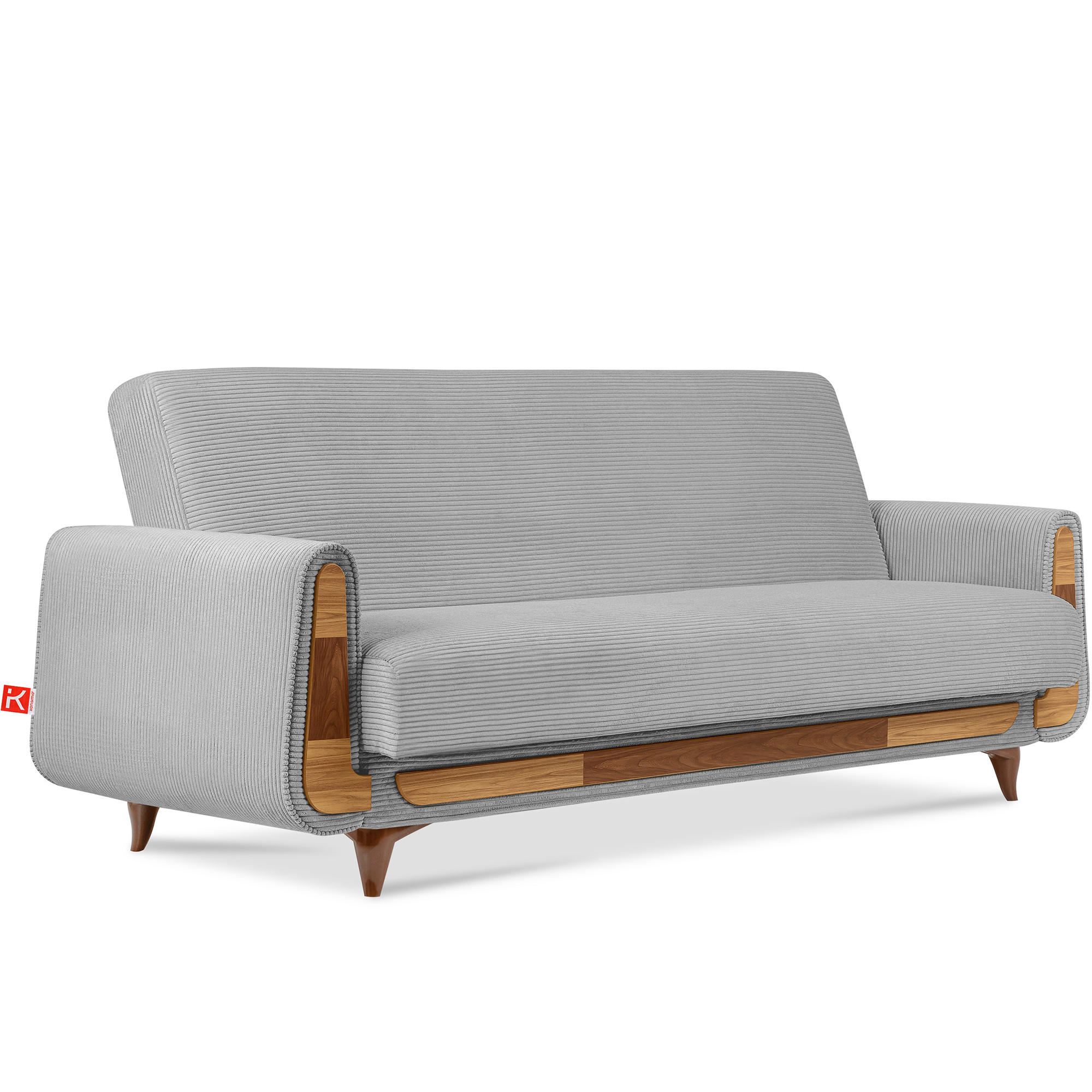 3-SITZER-SCHLAFSOFA GUSTAVO II mit Armlehnen, Hellgrau - Hellgrau, Holz/Holzwerkstoff (230/98/98cm) - KONSIMO®