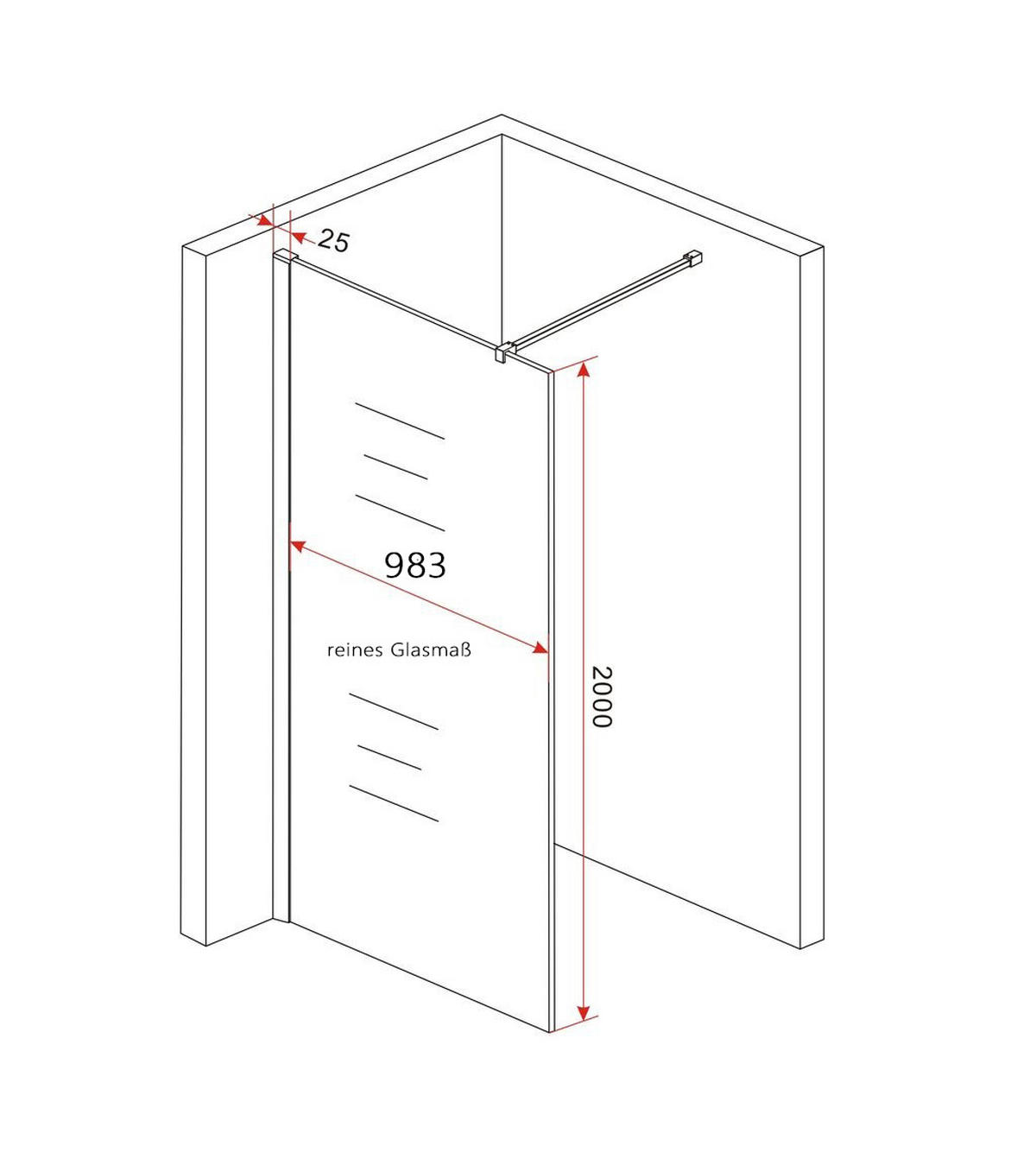 DUSCHWAND TIPO Klar 100 x 200 cm 8 mm ESG - Klar, Glas (100/200cm) - Glasdeals