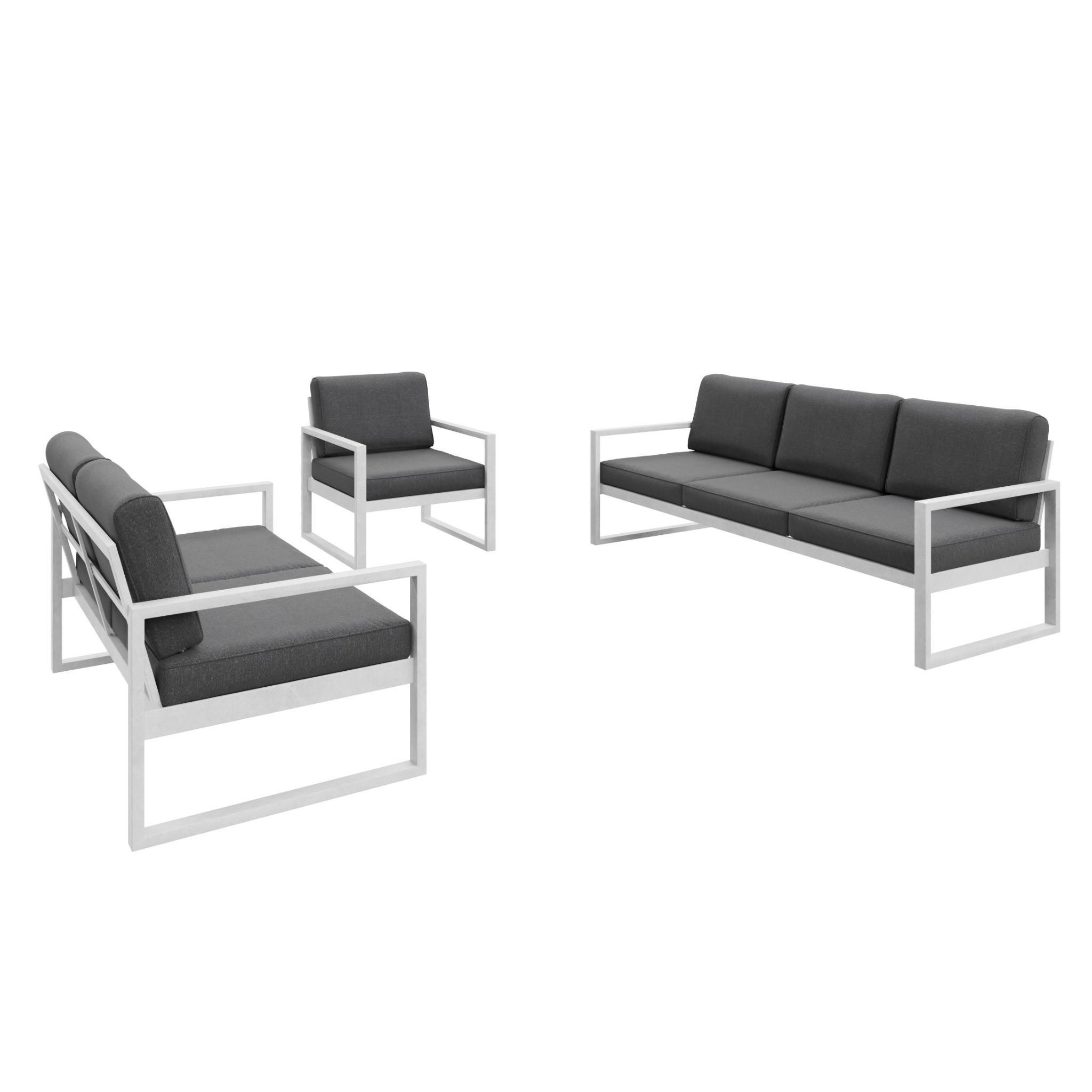 GARTENSET Madera für 6 Personen Balkonmöbel Aluminium Terassenmöbel Sitzbank, 4-tlg. Tisch, weiß, dunkelgrau - Dunkelgrau/Weiß, Kunststoff/Metall - Margaret Hadas24