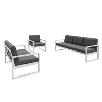 GARTENSET Madera für 6 Personen Balkonmöbel Aluminium Terassenmöbel Sitzbank, 4-tlg. Tisch, weiß, dunkelgrau - Dunkelgrau/Weiß, Kunststoff/Metall - Margaret Hadas24