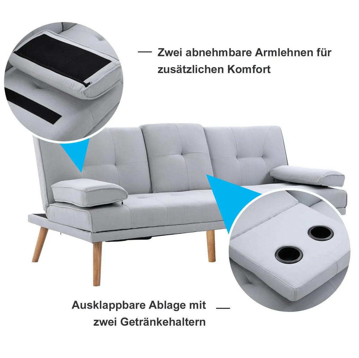 SCHLAFSOFA verstellbar 181 x 77 x 72 cm Polyester Light Gray - Hellgrau, Holzwerkstoff (181/78/77cm) - Meubliv
