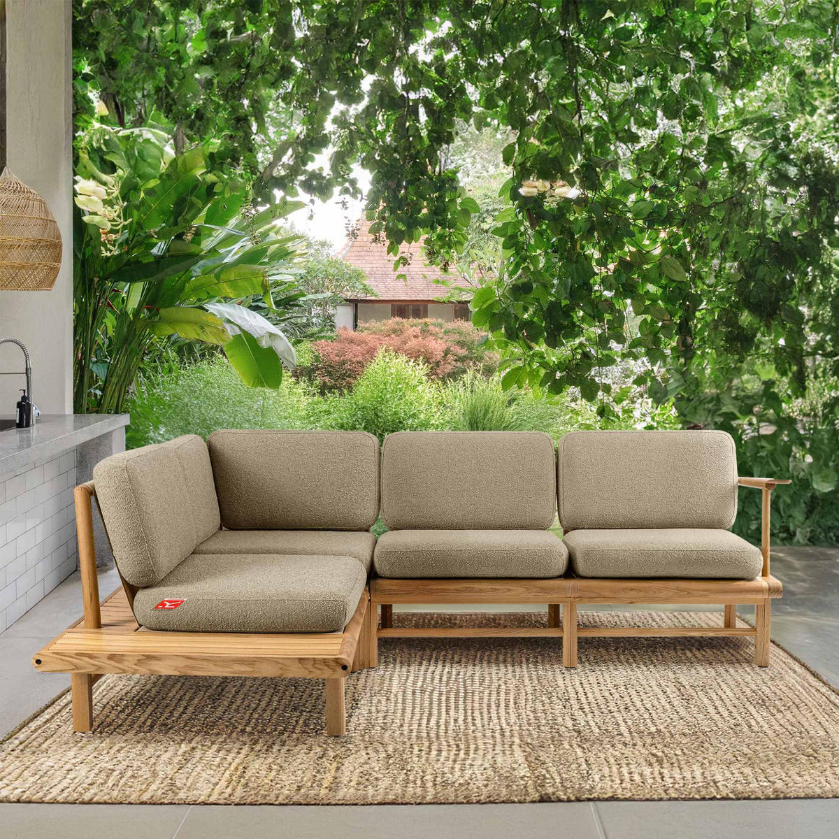 LOUNGESOFA ATREDA links - Beige, Holz/Textil (230/74/175cm) - KONSIMO®