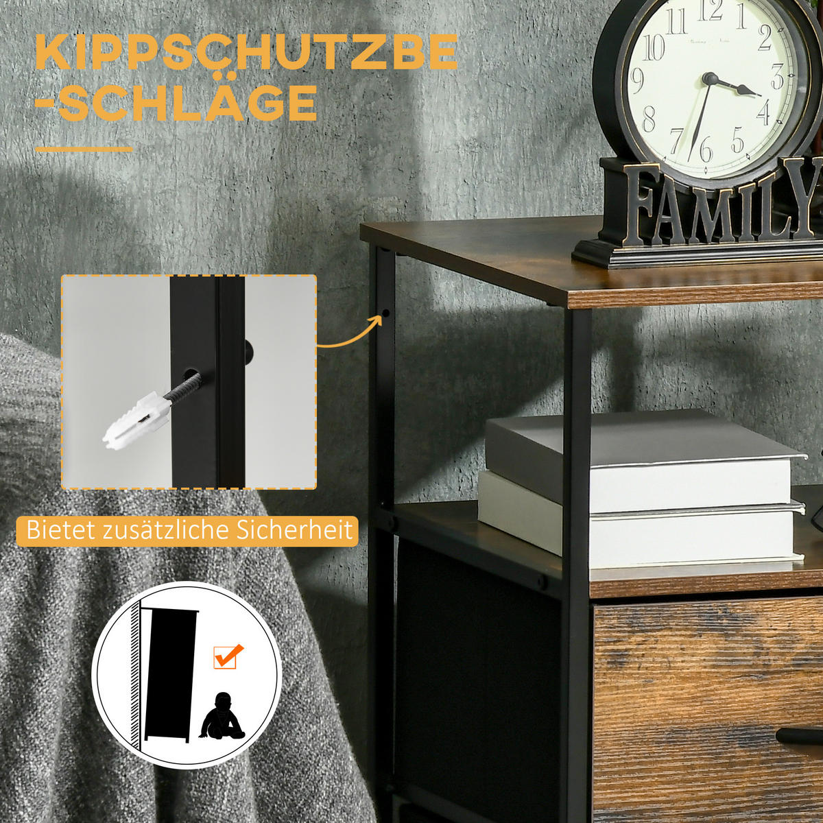 KOMMODE aus Stoff mit 2 Schubladen, Rustikal-Braun - Braun, Textil (45/70.5/40cm) - HOMCOM