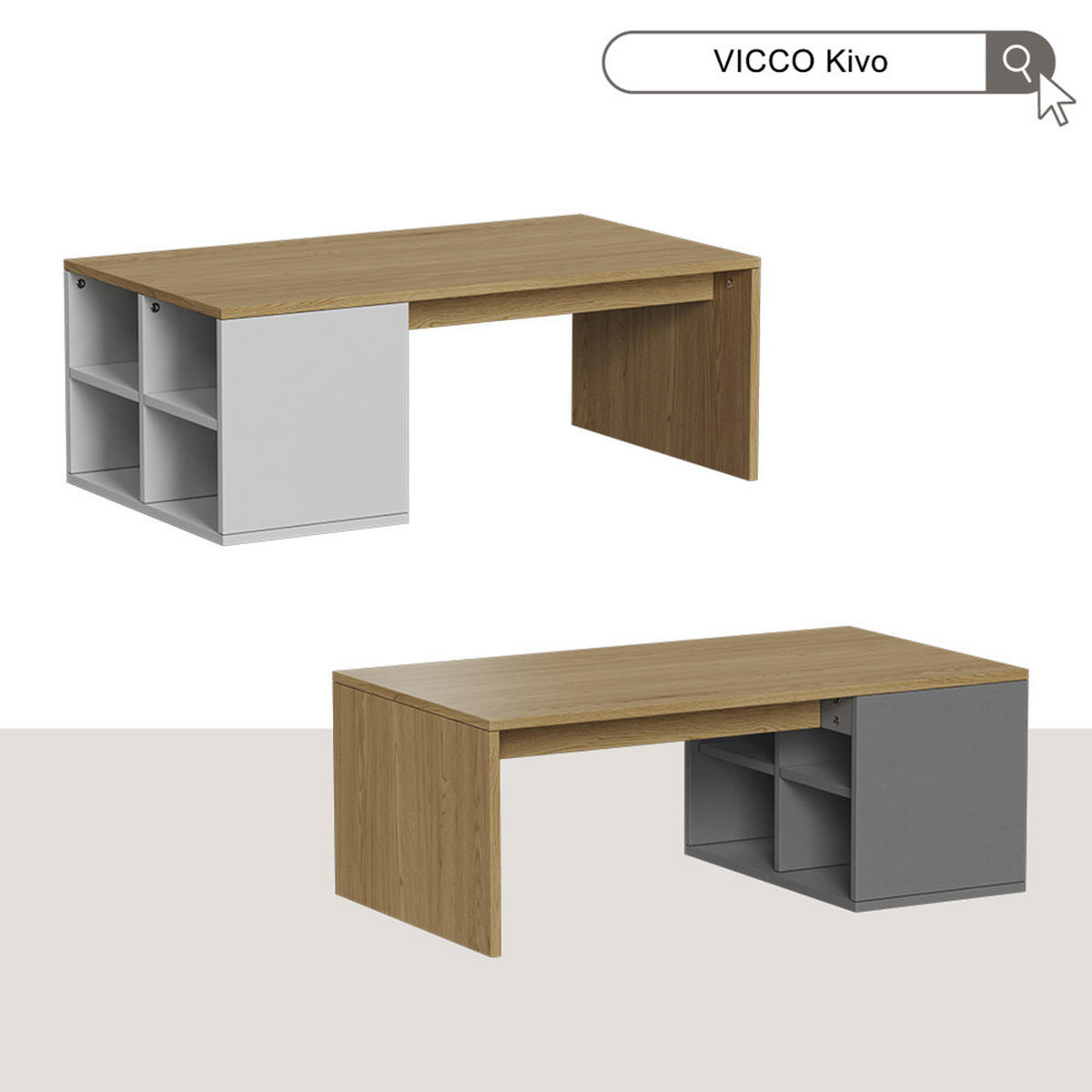 COUCHTISCH Kivo Anthrazit/Eiche 90 x 50 cm mit 4 offenen Fächern - Eichefarben/Anthrazit, Holzwerkstoff (50/90/33.6cm) - Vicco