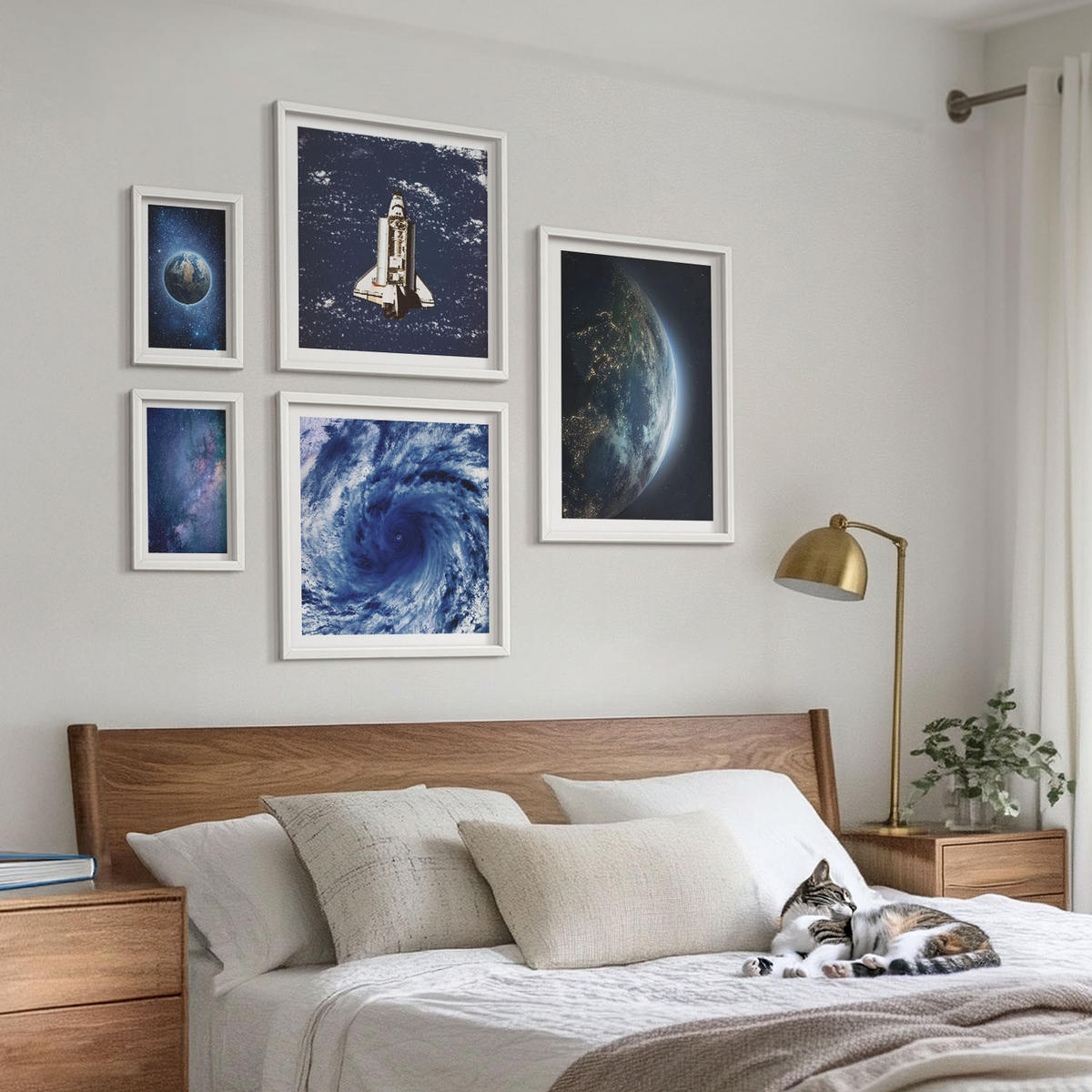 WANDBILDER 5er-Set - 50x50 cm & 20x30 cm & 40x60 cm Weißer Rahmen - Erde Weltraumsturm Galaxie - Weiß, Kunststoff (40/60cm) - ArtPrintCave