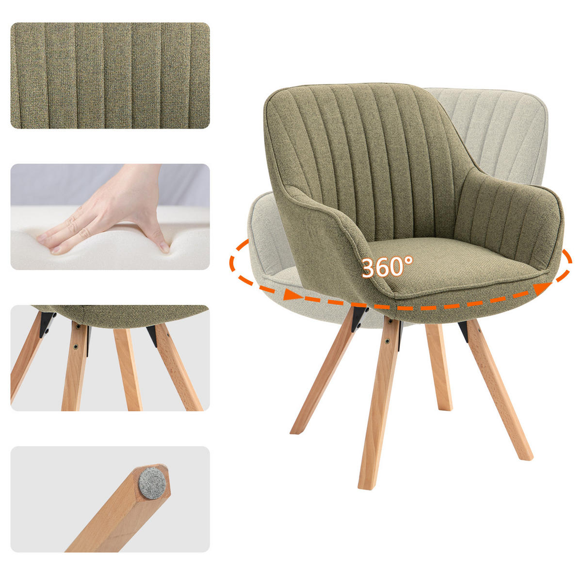 ARMLEHNSTUHL drehbar in Webstoff - Grün, Textil (58/83/61cm) - Meubles Cosy