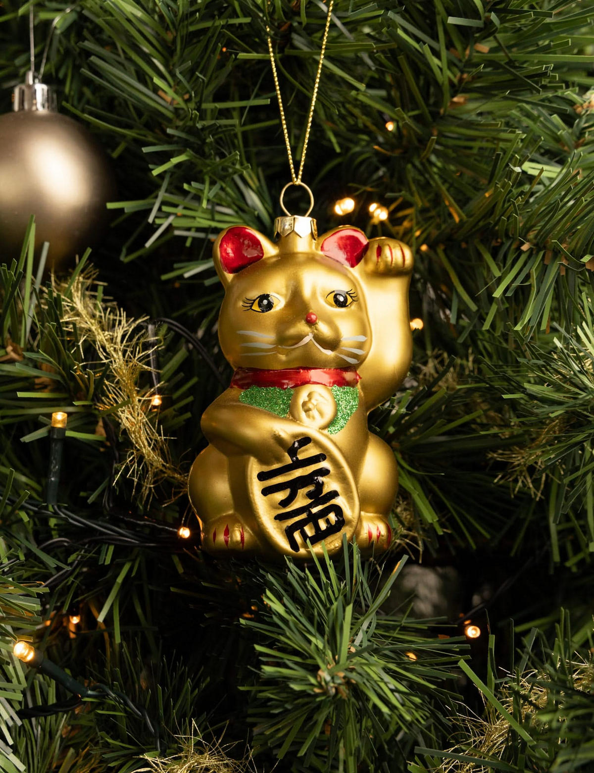 WEIHNACHTSKUGEL Maneki Neko 10 cm - Goldfarben, Glas (6/10/1cm)