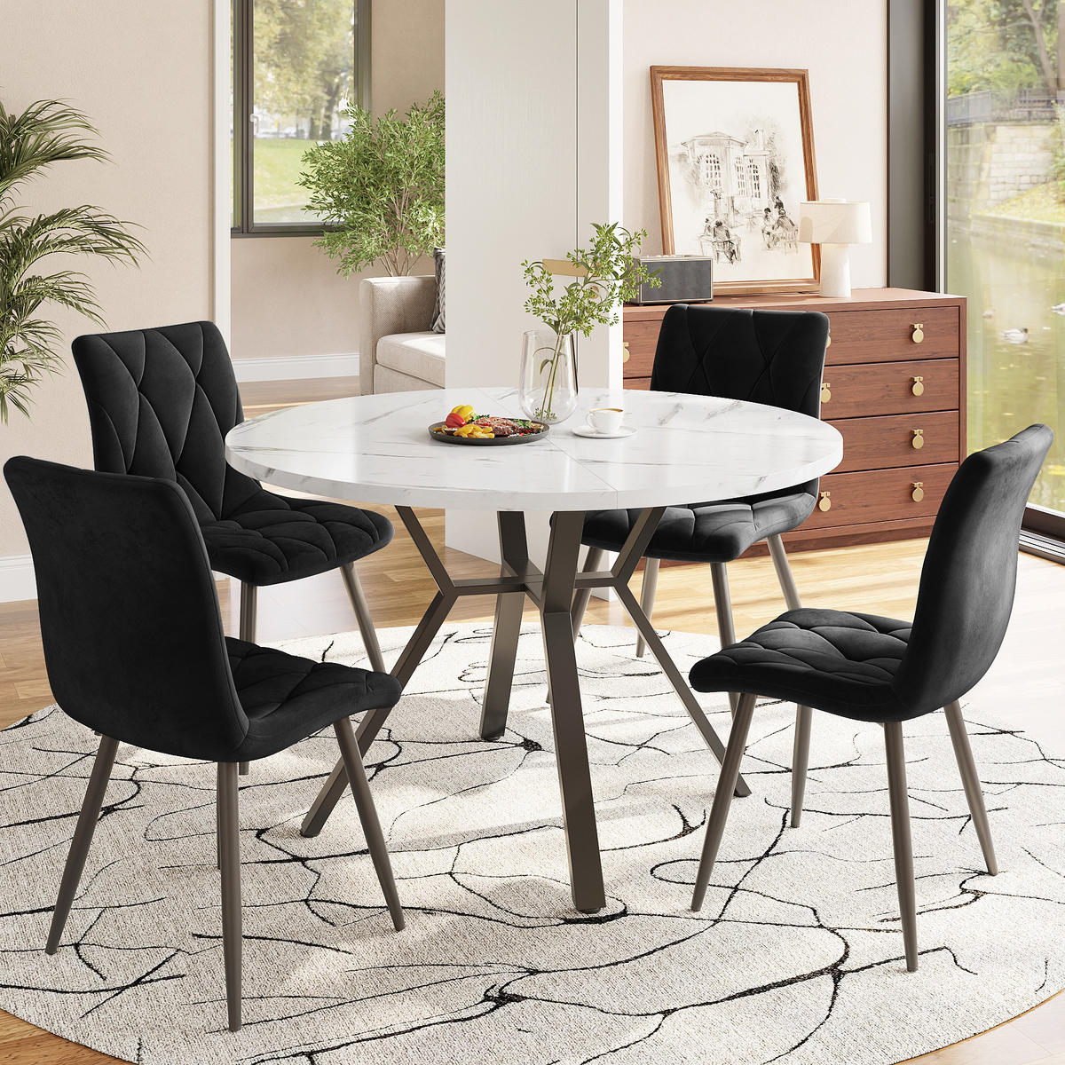 ESSTISCH Marmoroptik Weiß/Schwarz 100/75 cm - Schwarz, Holz (100/100/75cm) - PANGIVO