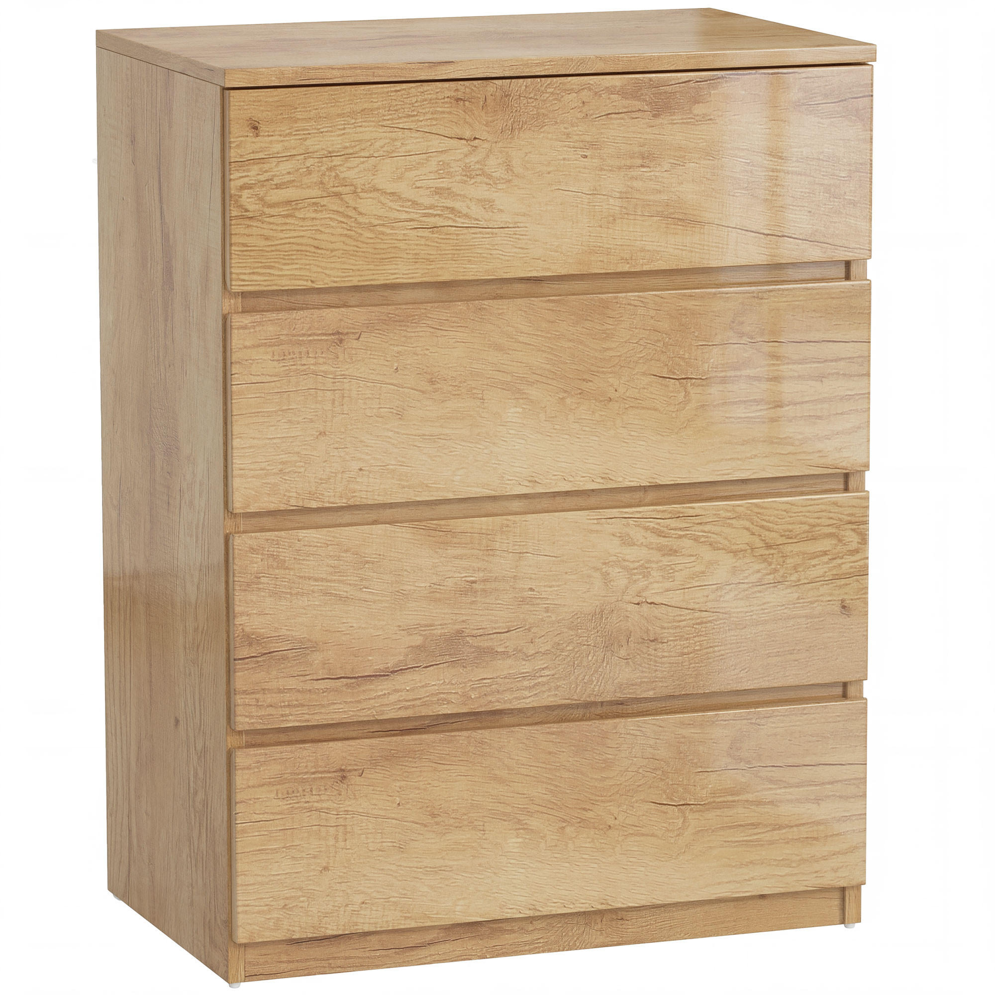 KOMOODE DE-12863 4 Schubladen, grifflos, minimalistisch Natur - Naturfarben, Holzwerkstoff (60/80/40cm) - ComfortXL