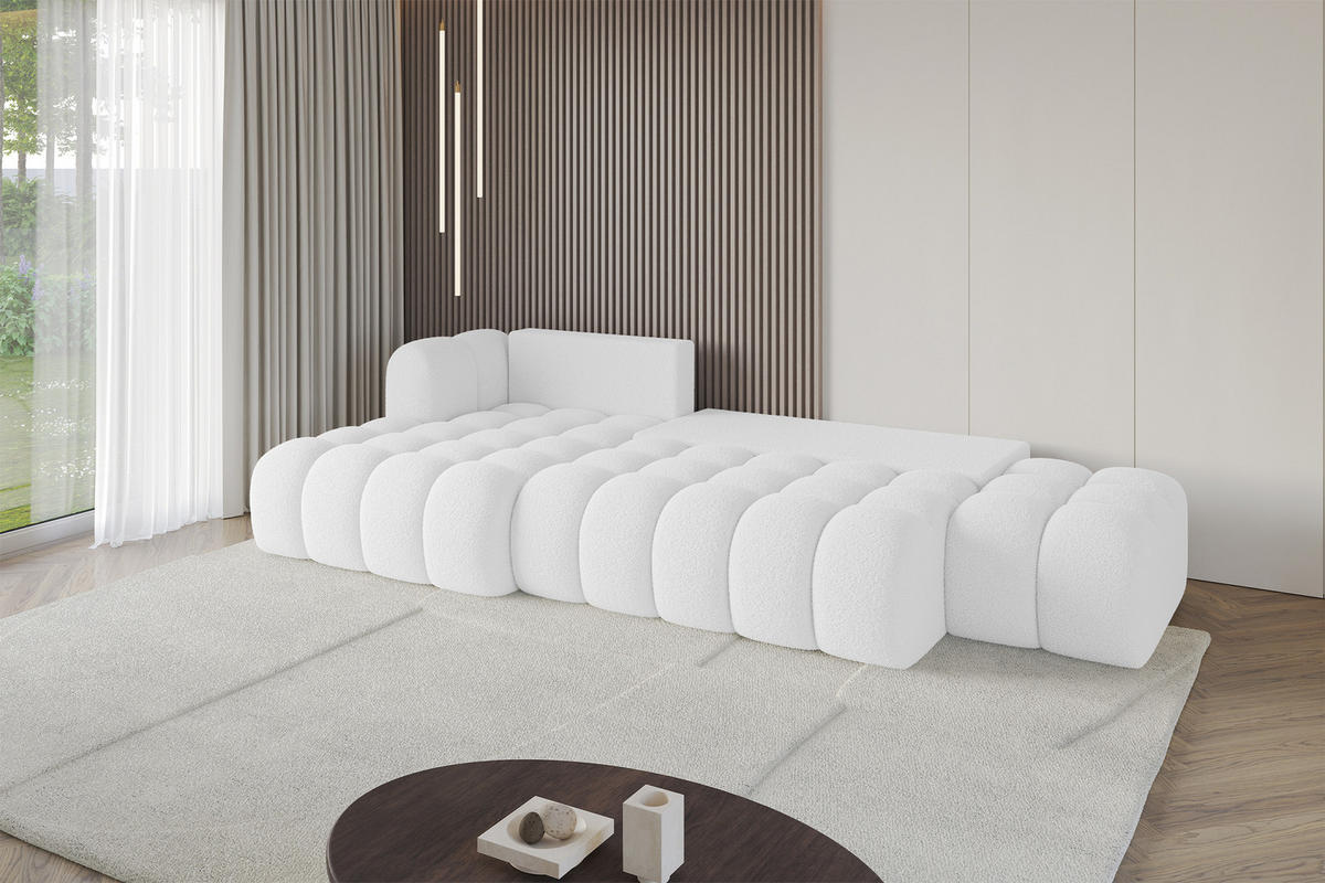ECKSOFA mit Schlaffunktion Ottomane Links OLEA-L2 321x164x75 Weiß Bouclé - Schwarz/Weiß, Holzwerkstoff/Kunststoff (321/164cm) - ALTDECOR