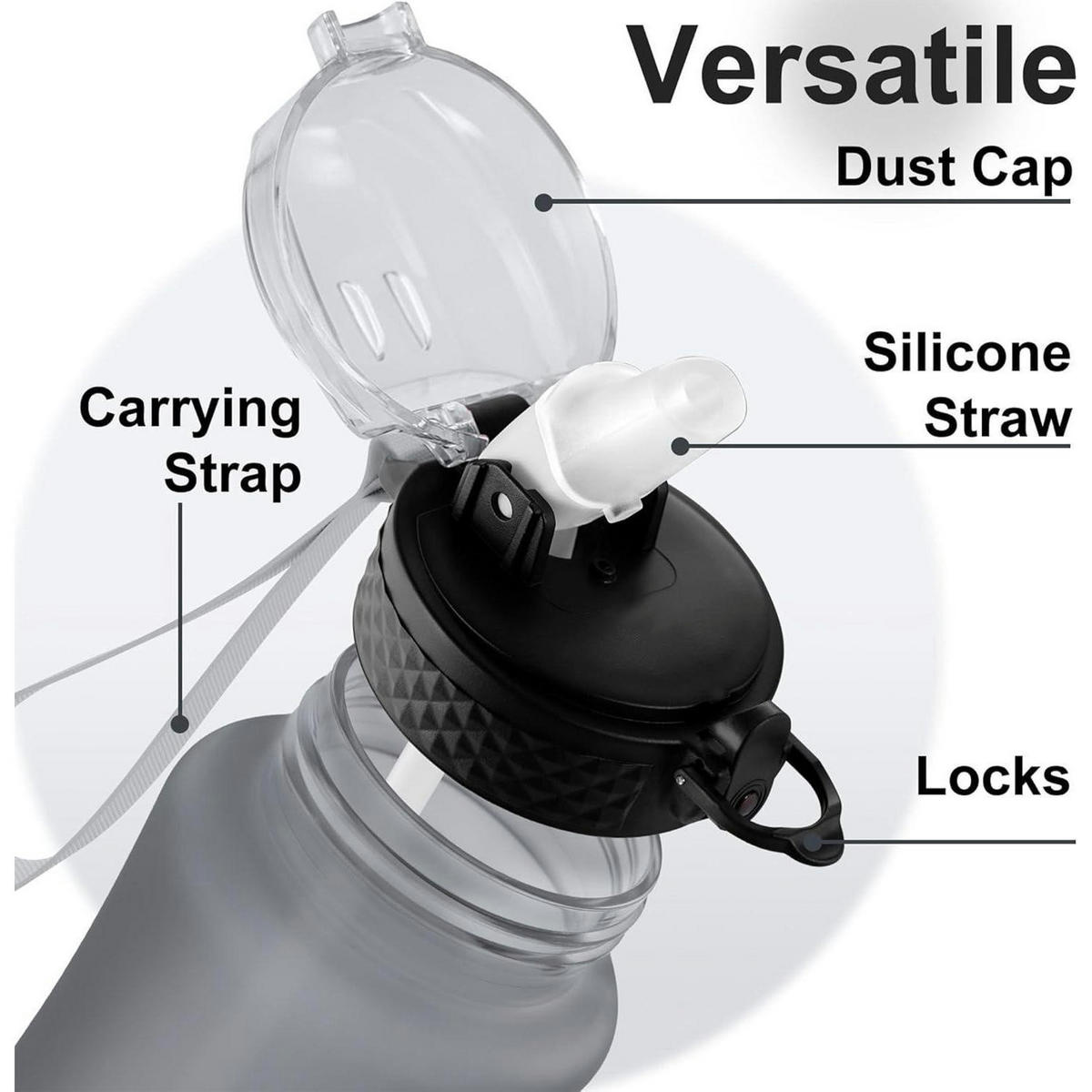 TRINKFLASCHE Kinder 350 ml mit Strohhalm und Zeitmarkierung Grau - Grau, Kunststoff (8/8cm)