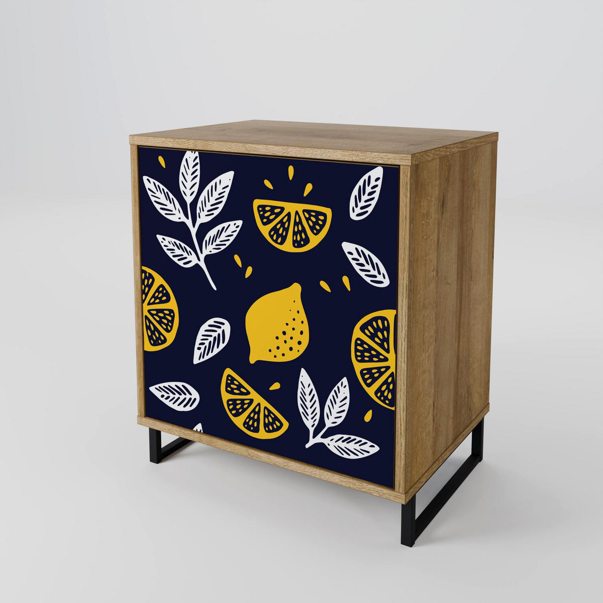 SIDEBOARD CITRUS BLACK AND WHITE, Eichefarben, 57,5x42x57,5 cm, Ohne Füße - Eichefarben/Multicolor, Holzwerkstoff (57.5/57.5/42cm) - SpaceRebels