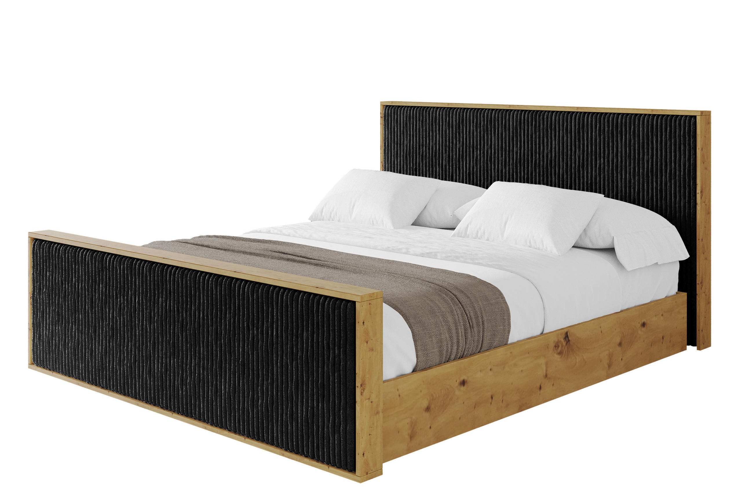 POLSTERBETT mit Bettkasten und Lattenrost, Boxbett mit Stauraum und Kopftei mit Matratze H3/H4 - ENZO10 120x200 Schwarz - Schwarz, Holzwerkstoff/Textil (120/200cm) - ALTDECOR