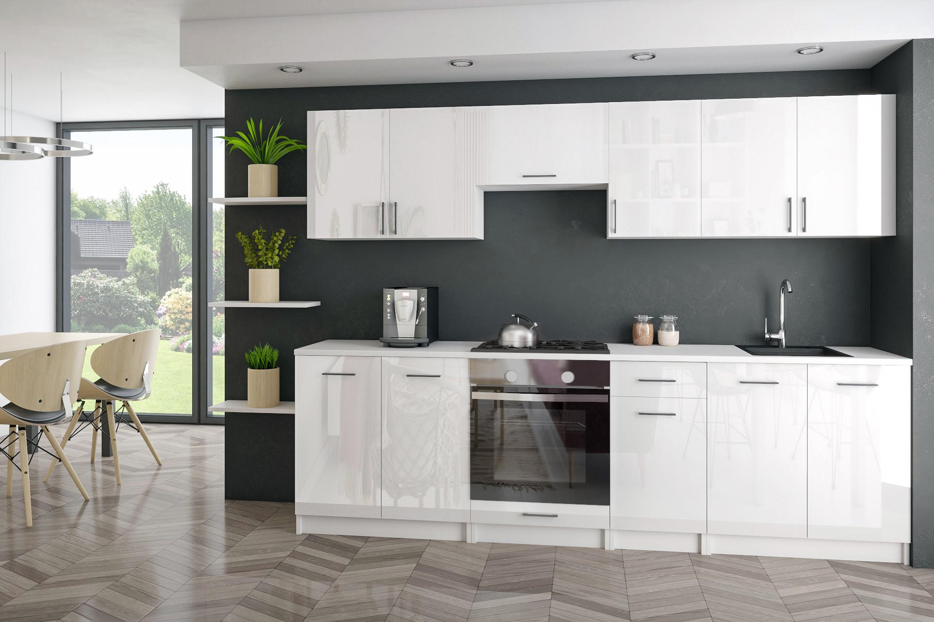 KÜCHENZEILE LECO 240 weiss glanz - Weiß Hochglanz, Holzwerkstoff (240/82/46cm) - roe furniture