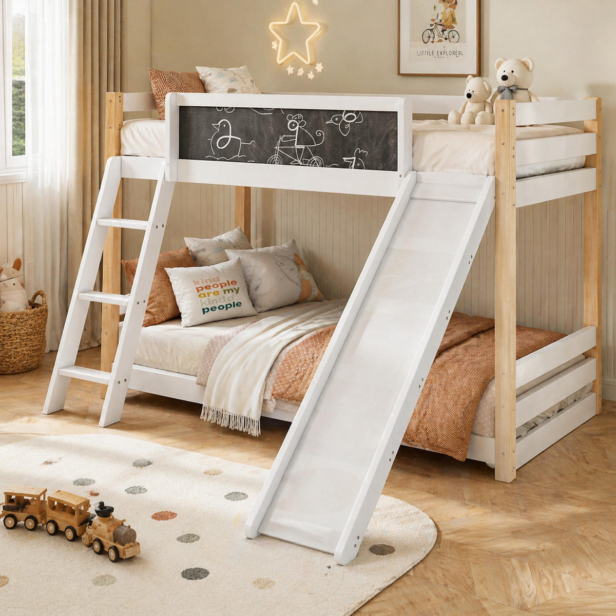 ETAGENBETT 90/190 cm & 90/200 cm in Weiß mit Rutsche und Treppe - Weiß, Holz (90/200cm) - WISHDOR