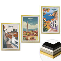 WANDBILDER 3er Set - 40x60 cm Goldrahmen - Retro-Illustrationen von Weltstädten - Goldfarben, Kunststoff (40/60cm) - ArtPrintCave