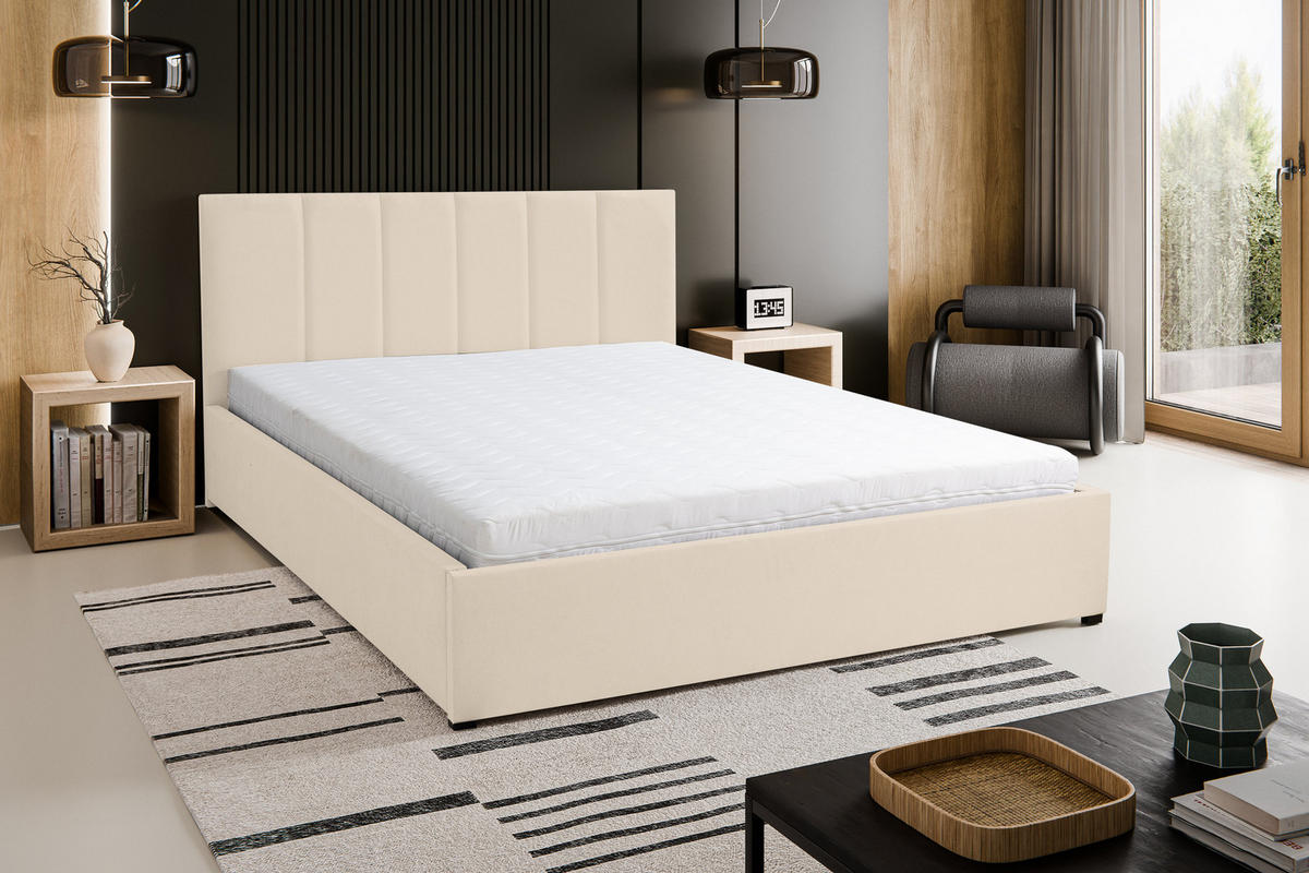 POLSTERBETT LISA mit Kopfteil, 180 x200 cm, Doppelbett mit Bettkasten und Lattenrost aus Velourstoff, Velourstoff, Frabe: Beige - Beige, Holz/Kunststoff (180/200cm) - VENASI MÖBEL