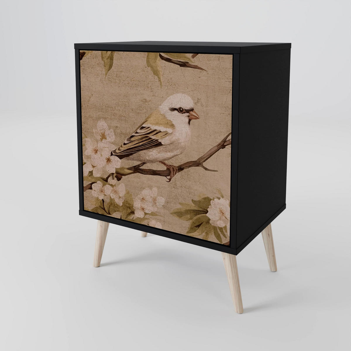 SIDEBOARD PETAL DISTINGUISH, Schwarz, 57,5x42x70,5 cm, Schwarze Metall-Sternfüße - Multicolor/Schwarz, Holzwerkstoff/Metall (57.5/70.5/42cm) - SpaceRebels