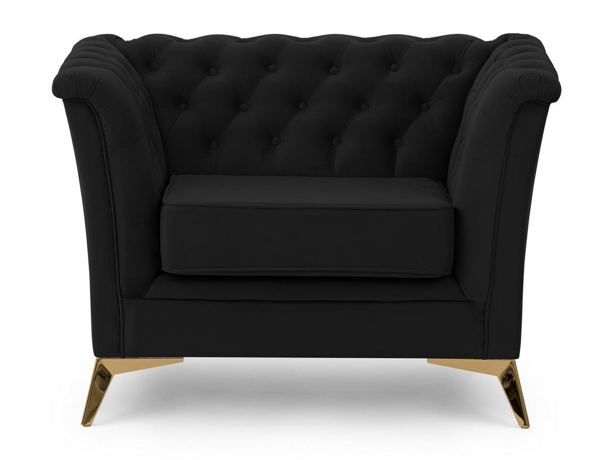 CHESTERFIELD-SESSEL Whitby Schwarz Samt mit goldenen Füßen - Goldfarben/Schwarz, Holz/Textil (116/78/82cm) - S-Style Möbel